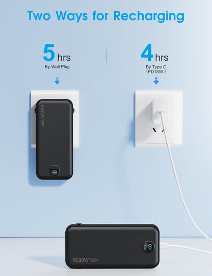 citicr Portable Charger 10000mAh PD20W w/Built-in Cables & Wall Plug Purple