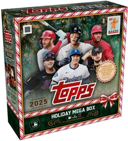New 2025 Baseball Sealed HOLIDAY MEGA BOX (100 Cards) - Glitter Parallel - Plus Custom Aaron Judge Card-Sized Print