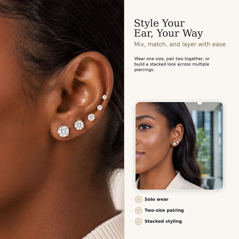 10 Pairs Small Stud Earrings for Women Hypoallergenic Multiple Piercings