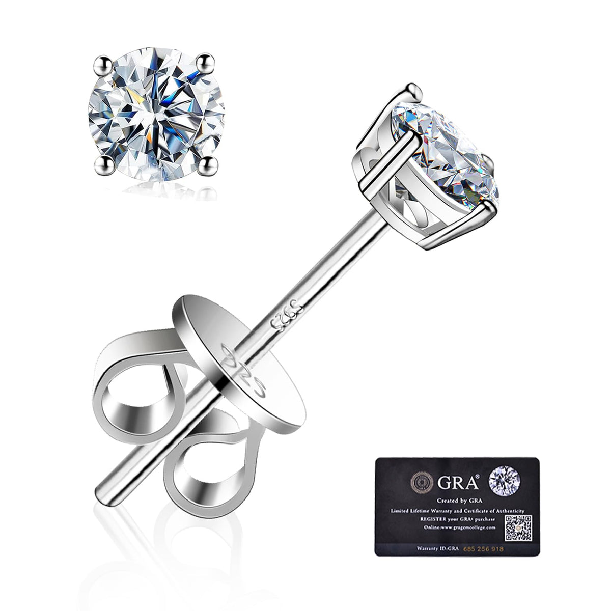 Moissanite Stud Earrings GRA 925 Sterling Silver Earrings for Men