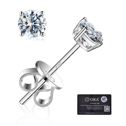 Moissanite Stud Earrings GRA 925 Sterling Silver Earrings for Men