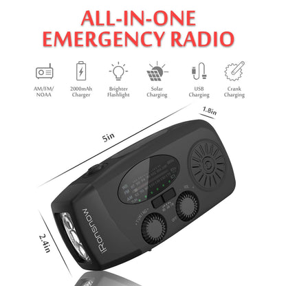 2000mAh Wind Up Solar Radio, Emergency Weather Radio,FM/AM Hand Crank Radio