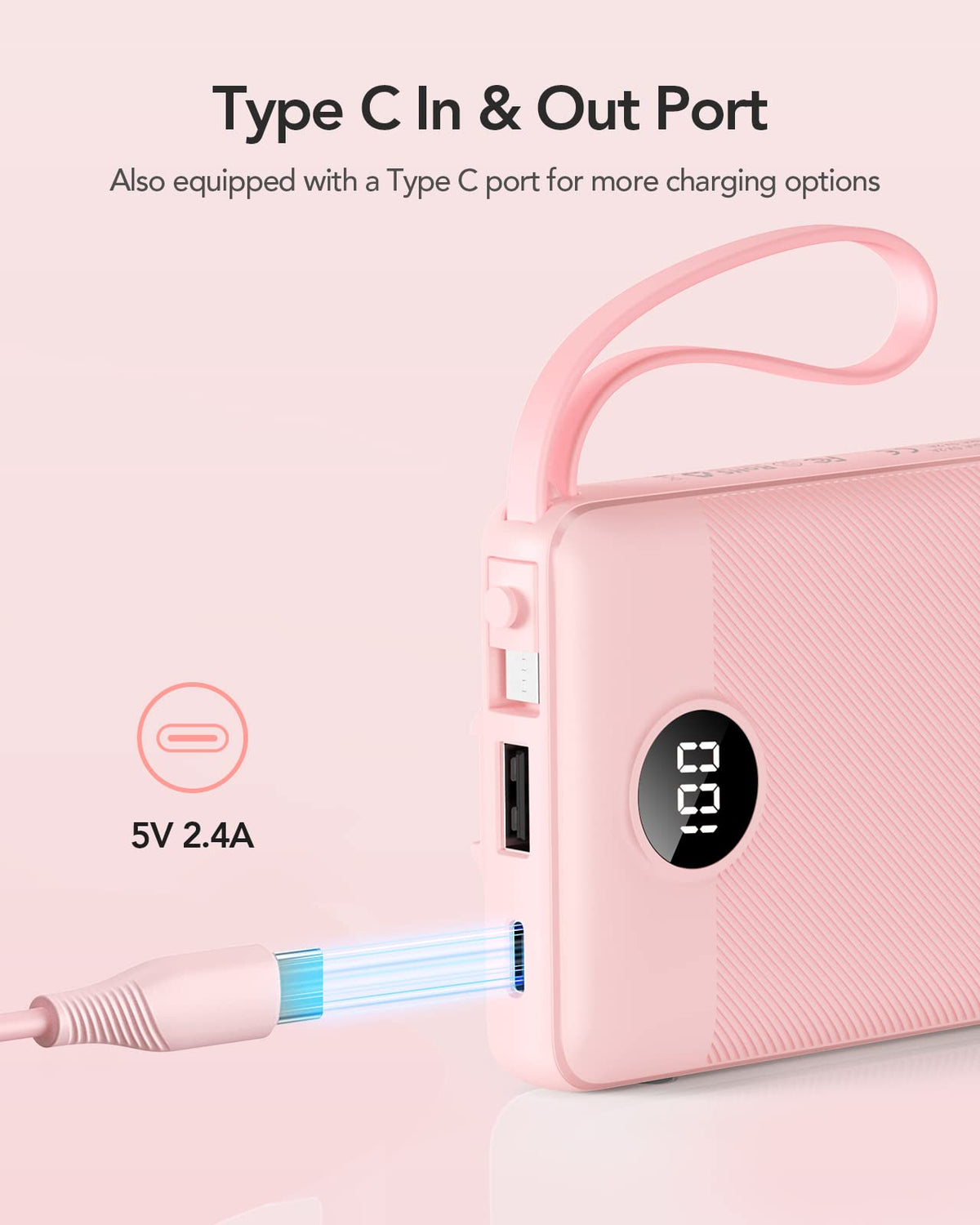 VRURC Portable Charger, Built in 4 Cables & Lanyard Power Bank 10000mAh