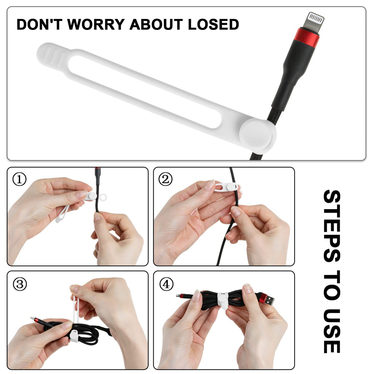 Silicone Cable Ties, Cord Organizer Cable Management,2Sizes-Grey