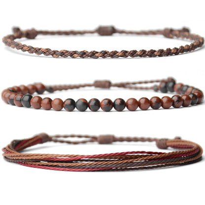 Mezcla Vida Handmade Natural Stone Beaded Healing Bracelet Gift for Men Adjustable Rope String Bracelet