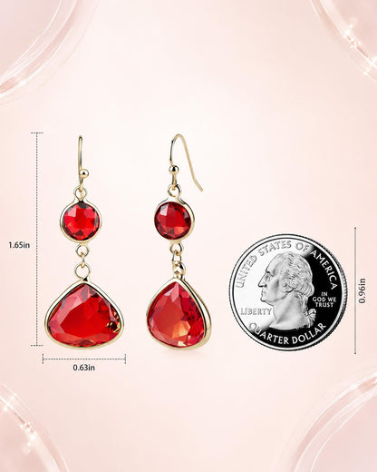 Handmade Dangle Drop Birthstone Earrings 14K Gold - Plated Hypoallergenic Lightweight & Comfortable Elegant Gemstone Earrings for Women