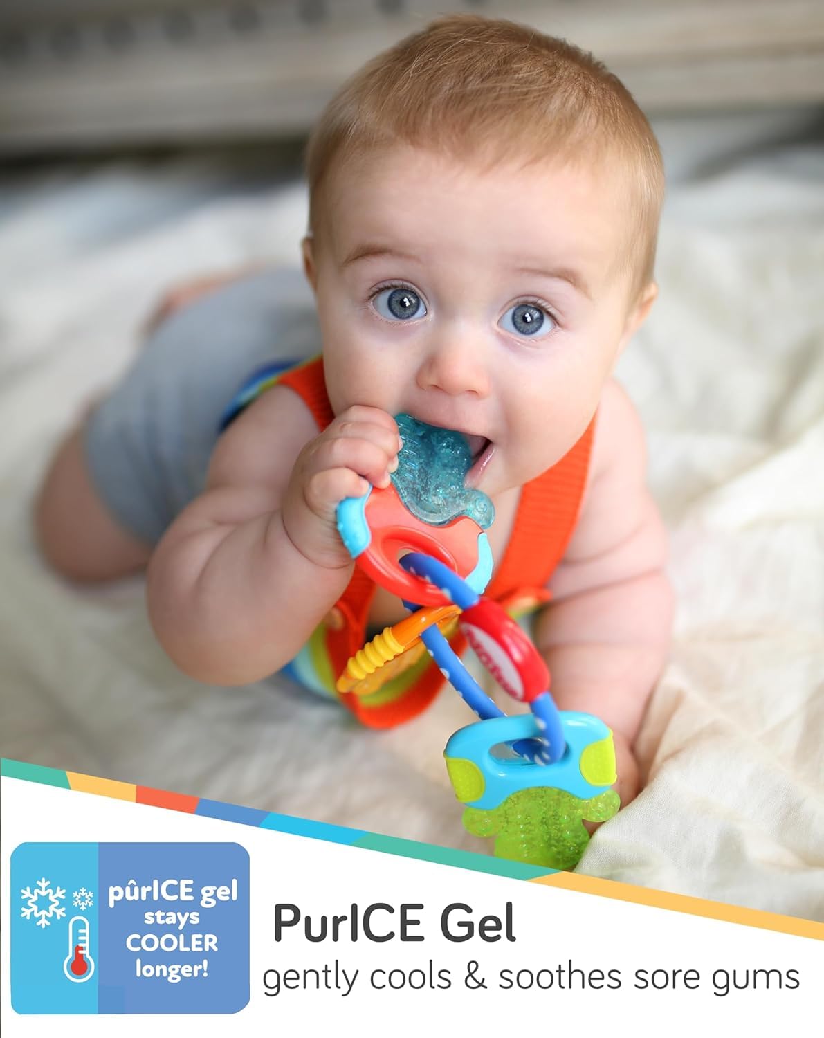 Nuby Ice Gel Teether Keys for Babies, Soft Teething Toy, Blue, 3M+