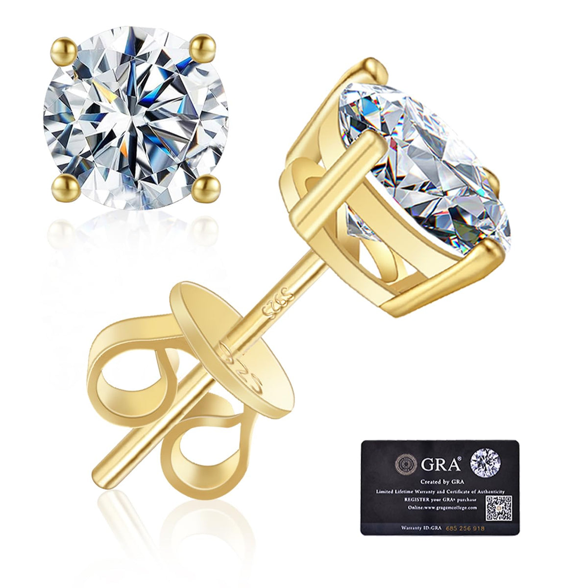 Moissanite Stud Earrings GRA 925 Sterling Silver Earrings for Men