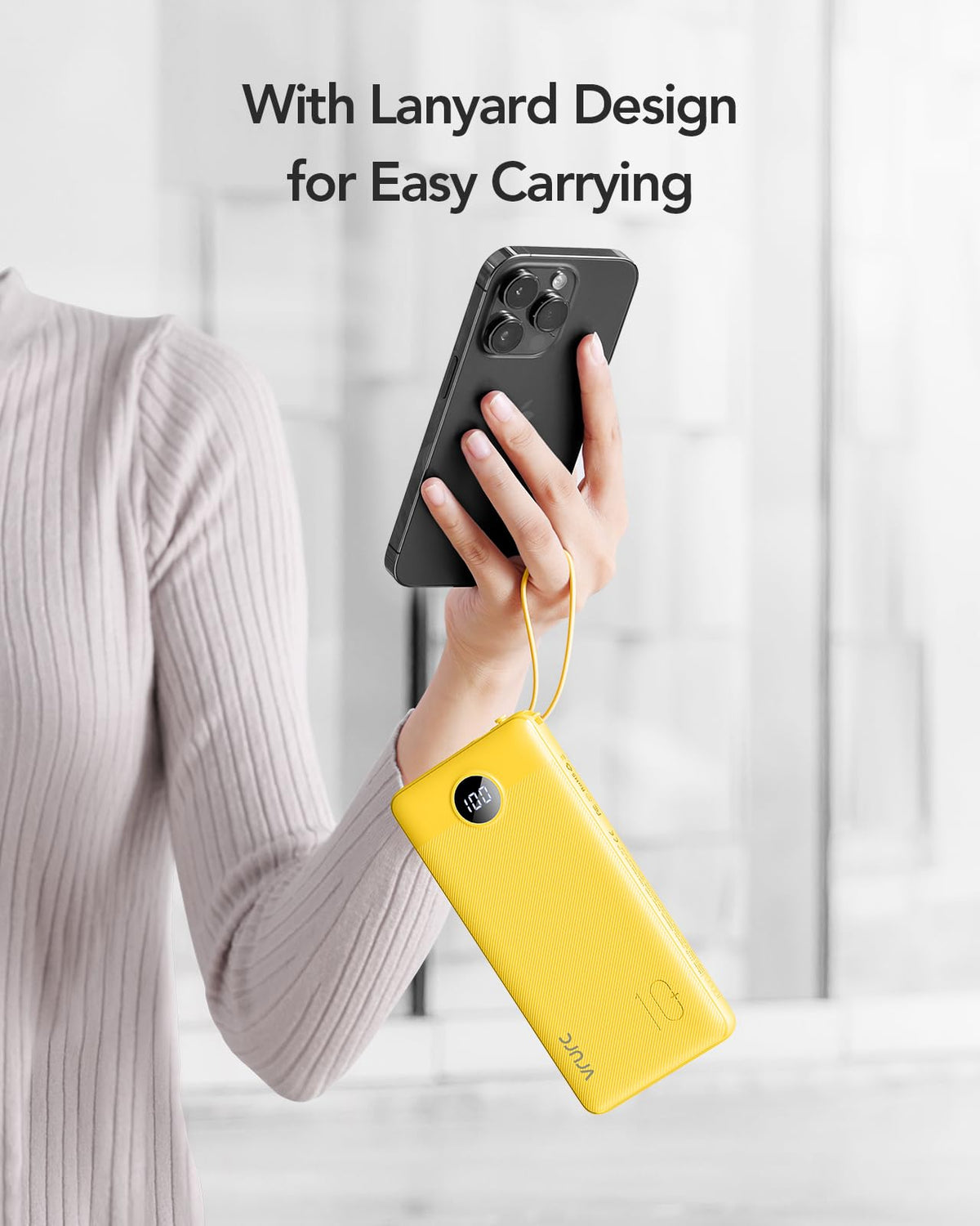 VRURC Portable Charger, Built in 4 Cables & Lanyard Power Bank 10000mAh