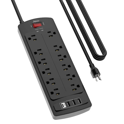 ALESTOR 10 Ft Surge Protector Power Strip with 12 Outlets and 4 USB Ports