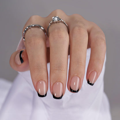 BTArtbox Press On Nails, Short Almond French Tip Nails, 32Pcs Full Kit