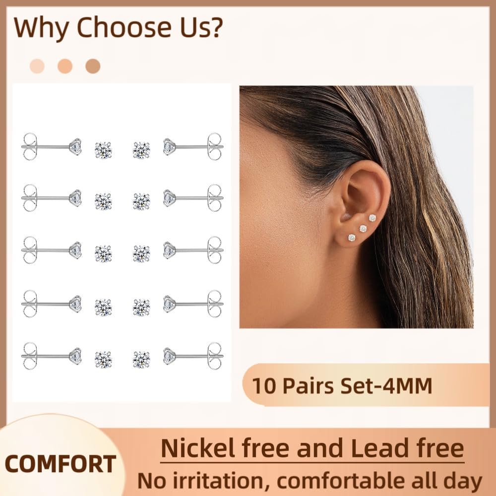 10 Pairs Small Stud Earrings for Women Hypoallergenic Multiple Piercings