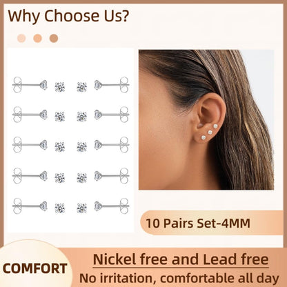 10 Pairs Small Stud Earrings for Women Hypoallergenic Multiple Piercings