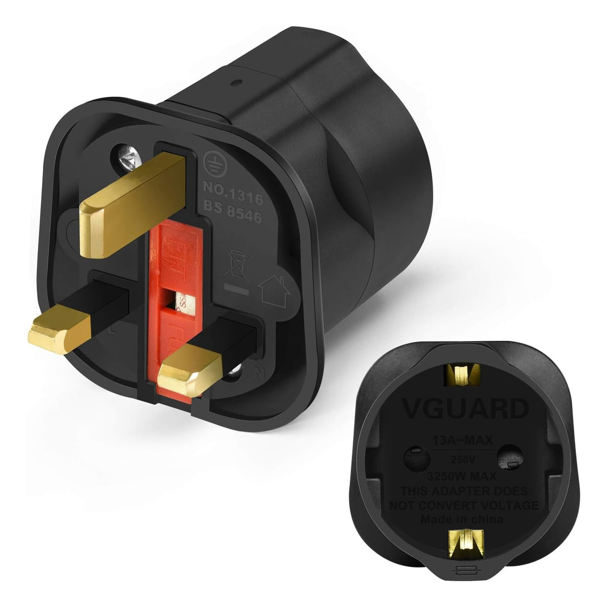 VGUARD European to UK Plug Adaptor, BS8546 Certified EU to UK Adapter