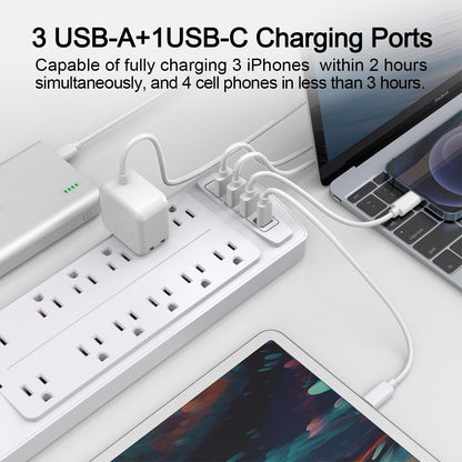 ALESTOR 10 Ft Surge Protector Power Strip with 12 Outlets and 4 USB Ports
