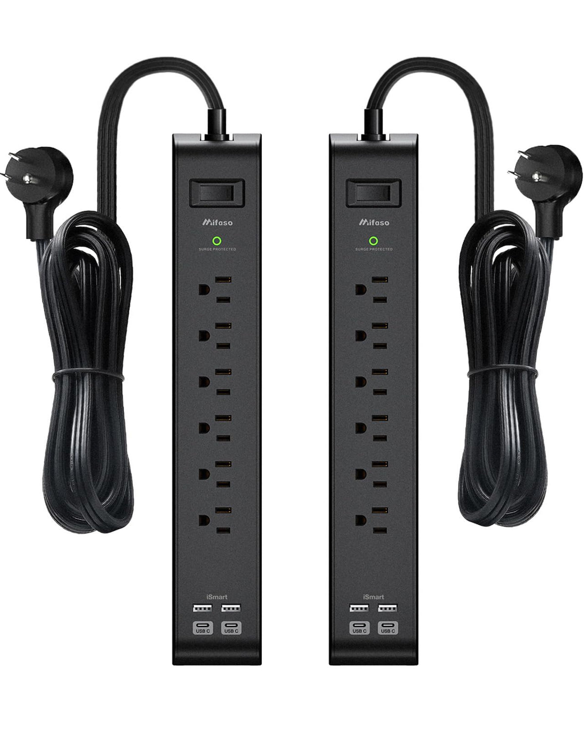 2 Pack 20FT Power Strip Surge Protector, Extension Cord Multiple Outlets