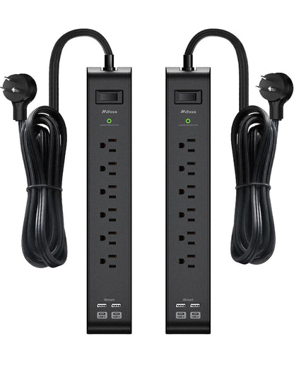 2 Pack 20FT Power Strip Surge Protector, Extension Cord Multiple Outlets