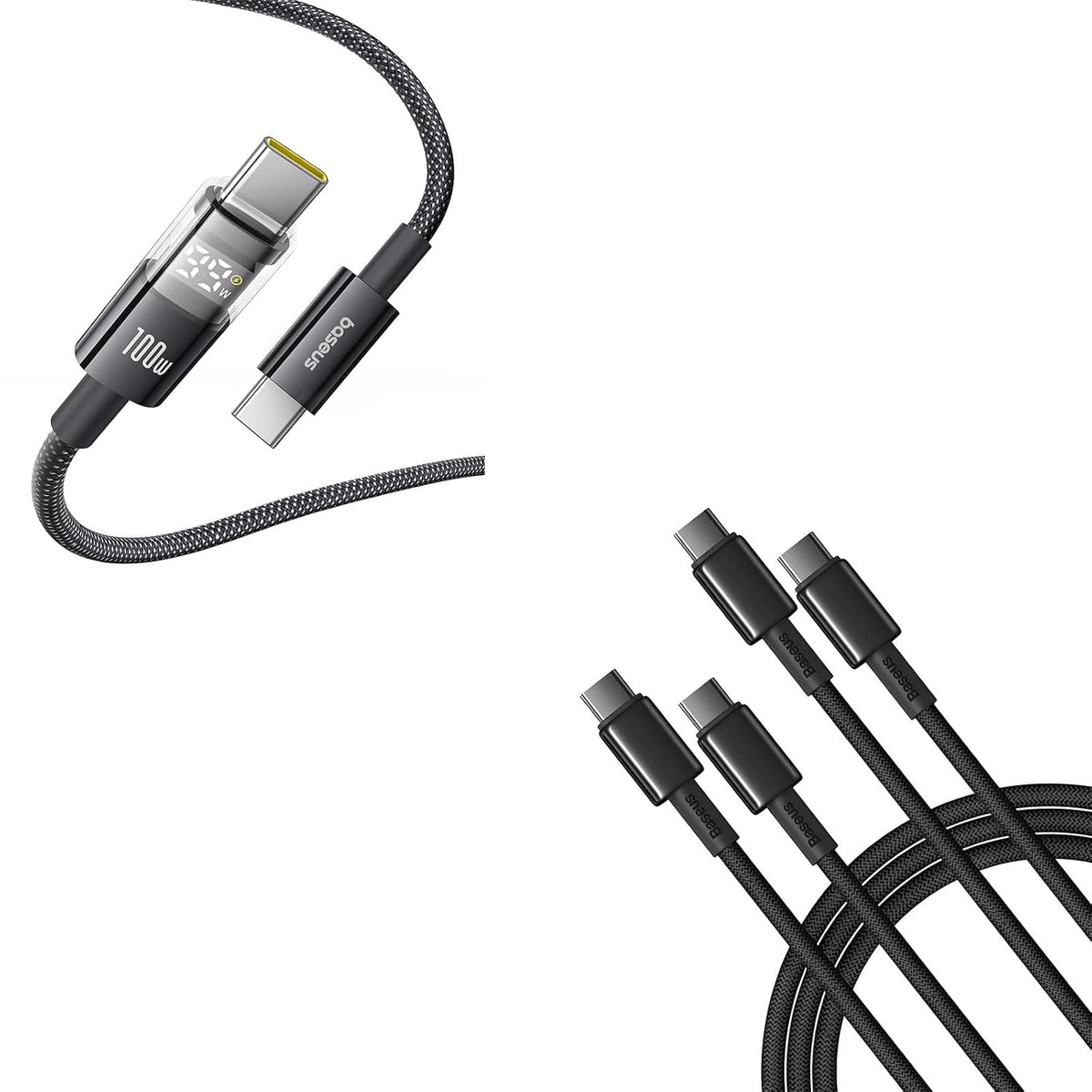 Baseus USB C Cable, 100W 5A Fast Charging USB C Charger Cable with LED Display USB C Cable, 2-Pack 3.3ft 100W 5A Fast Charging USB C to USB C Cable