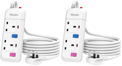 Mscien Extension Lead 2 Way Plug Sockets with Individual Switches Overload Protected Power Strip Wall Mountable 1.5M Extension Cable