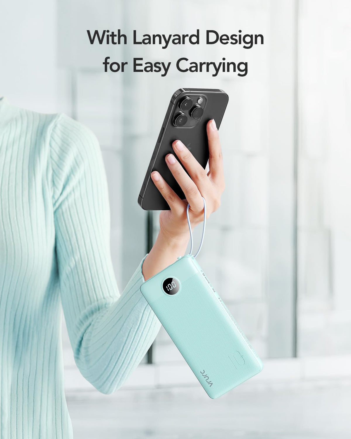 VRURC Portable Charger, Built in 4 Cables & Lanyard Power Bank 10000mAh