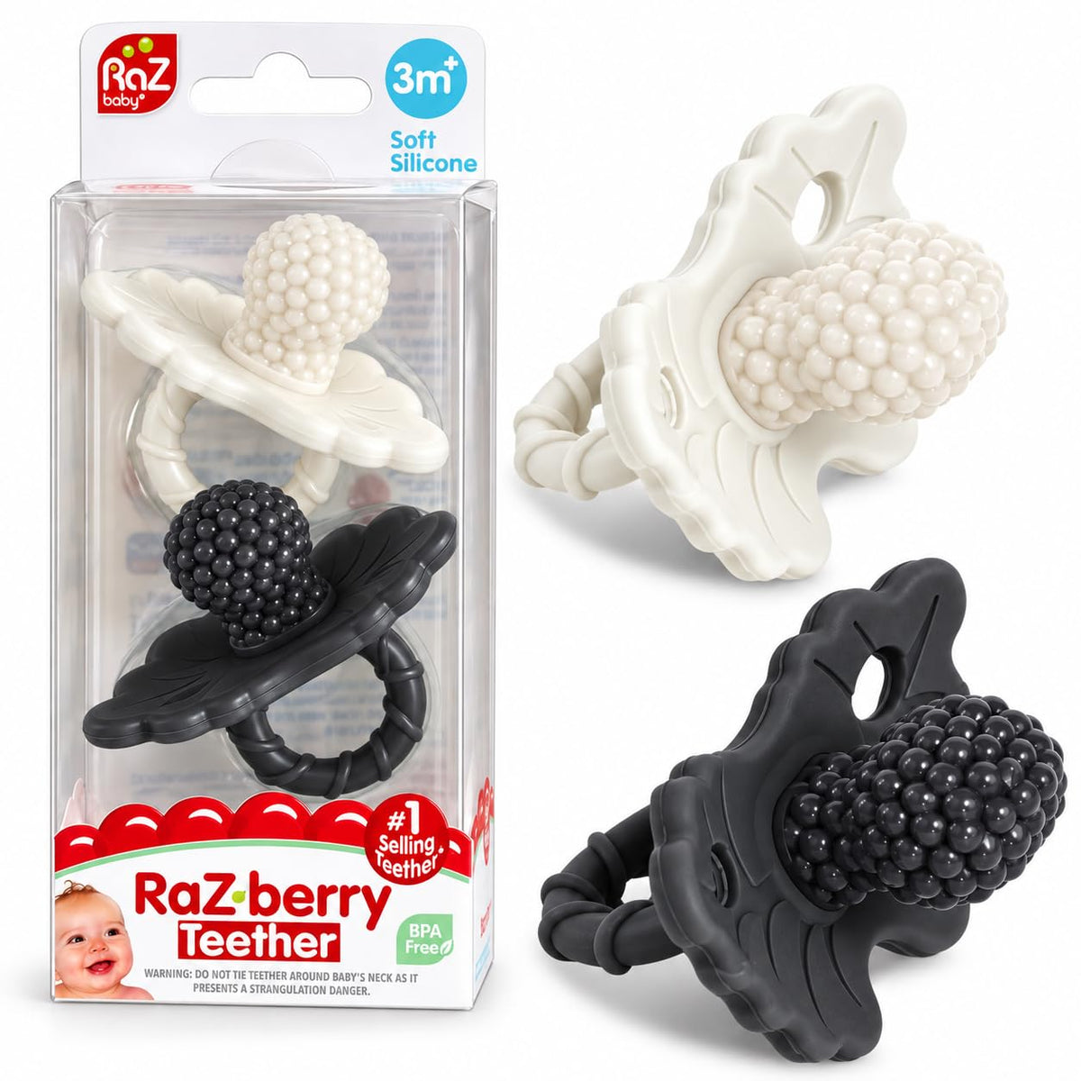 RaZbaby RaZberry Silicone Teether Pacifier – Teething Relief for Infants, Food-Grade, Hands & BPA Free, Natural Berrybumps Fruit Texture for Sensory Development, Freezable, 2-Pack - Lavender & Pink