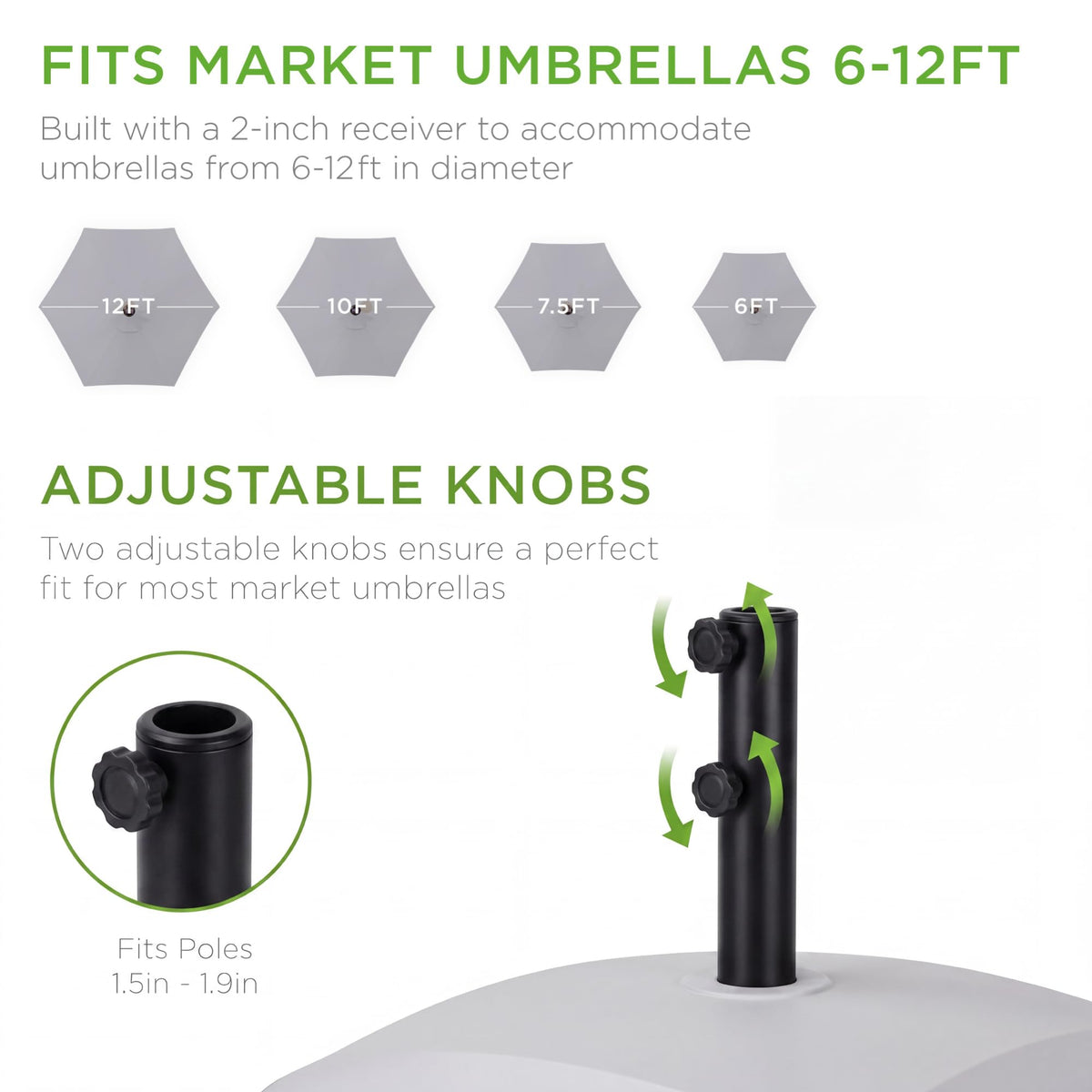 Best Choice Products 123lb Capacity Fillable Mobile Umbrella Base Heavy Duty Market Stand for Patio, Deck, Poolside w/ 4 Wheels, 2 Locks, 2 Knobs, Wind-Resistant Design - Black