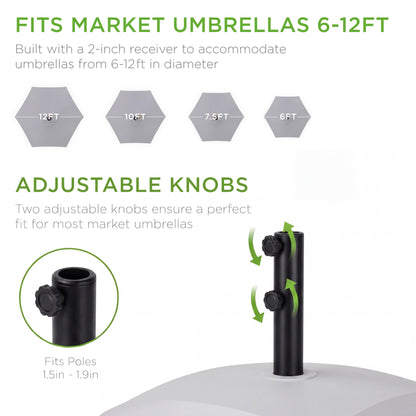 Best Choice Products 123lb Capacity Fillable Mobile Umbrella Base Heavy Duty Market Stand for Patio, Deck, Poolside w/ 4 Wheels, 2 Locks, 2 Knobs, Wind-Resistant Design - Black