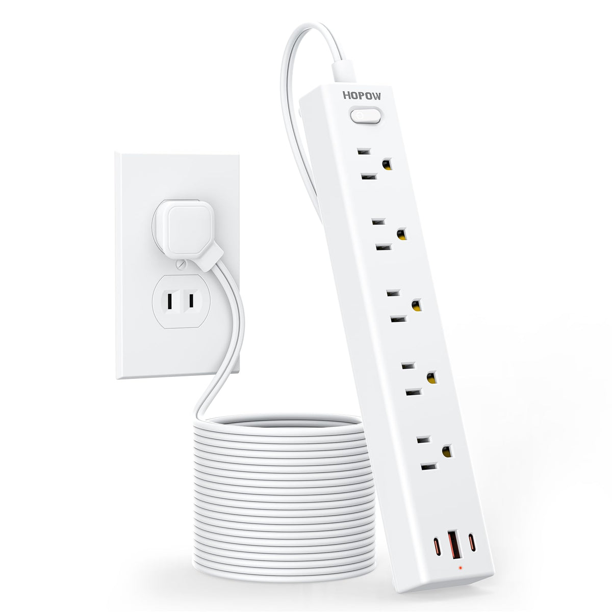5 Outlets 2 Prong Power Strip with 3USB, 6FT Extension Cord for Old House