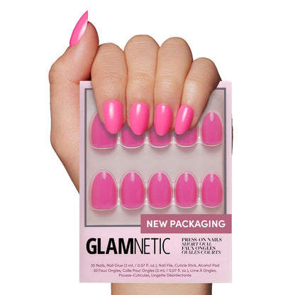 Glamnetic Press On Nails, Short Almond Glossy, Fake Nails 24pc Nail Kit