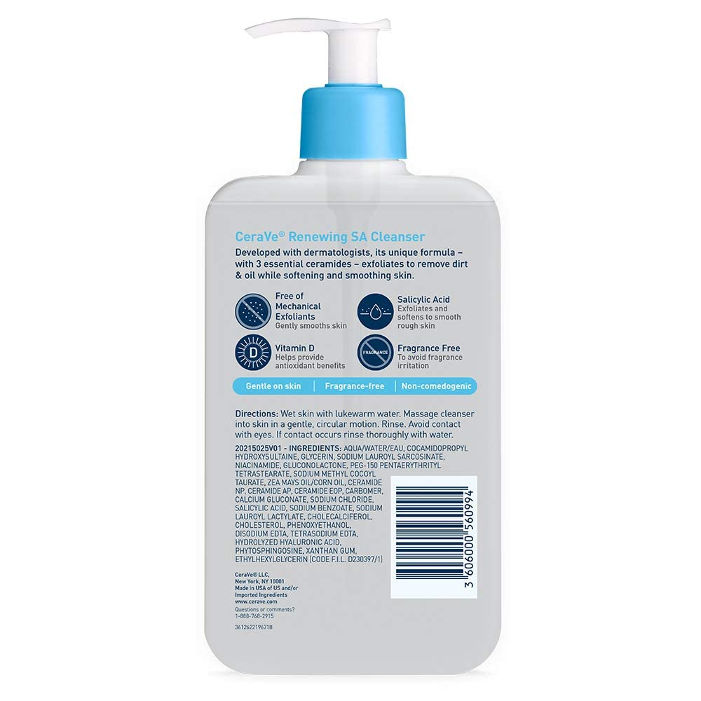 CeraVe Renewing Salicylic Acid Cleanser, Gentle Exfoliating Face Wash, 16oz