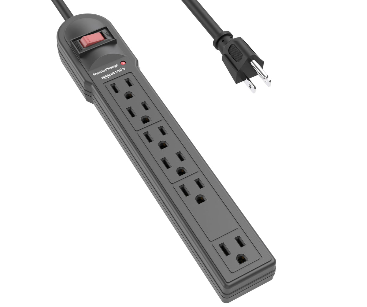 Amazon Basics Surge Protector Power Strip, 6-Outlet, 790 Joules, Circuit Breaker, LED Indicator, 6ft Extension Cord, White