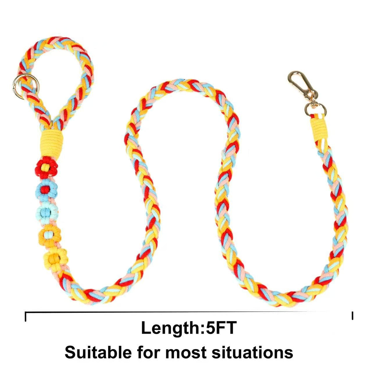 5FT Braided Cotton Rope Leash for Small, Medium and Large Dogs, Red & White Twist