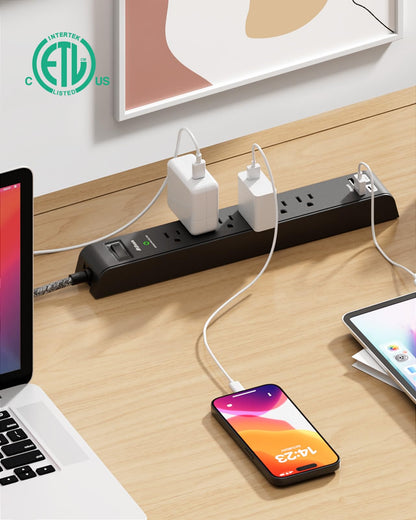 2 Pack 20FT Power Strip Surge Protector, Extension Cord Multiple Outlets