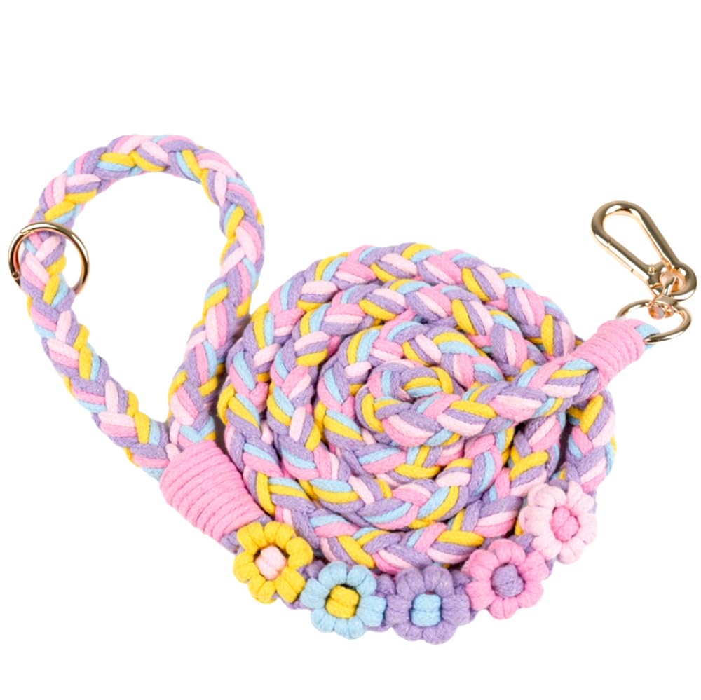 5FT Braided Cotton Rope Leash for Small, Medium and Large Dogs, Red & White Twist