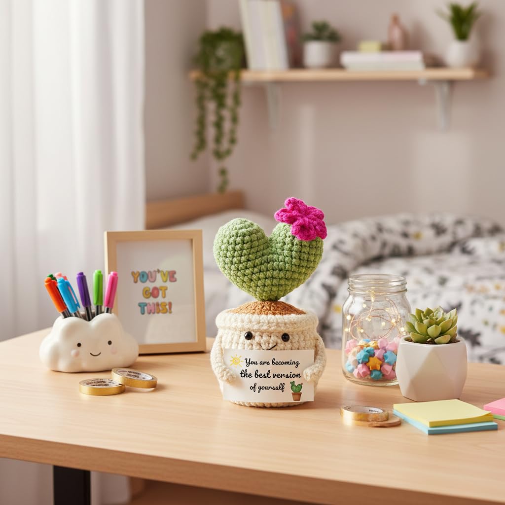 Get Well Gifts for Women, Handmade Crochet Cactus Plant