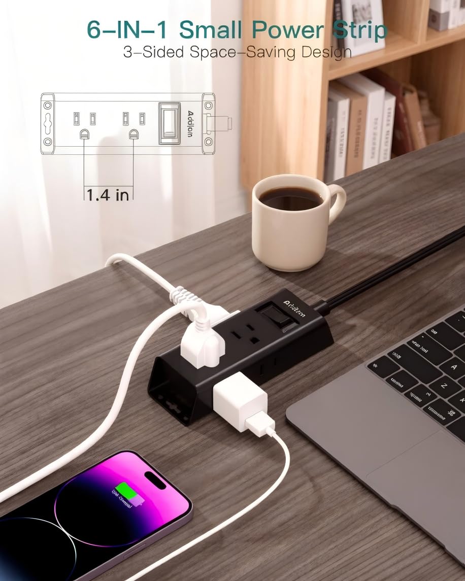 Addtam Flat Plug Extension Cord with 6 Outlet Extender for Cruise Travel