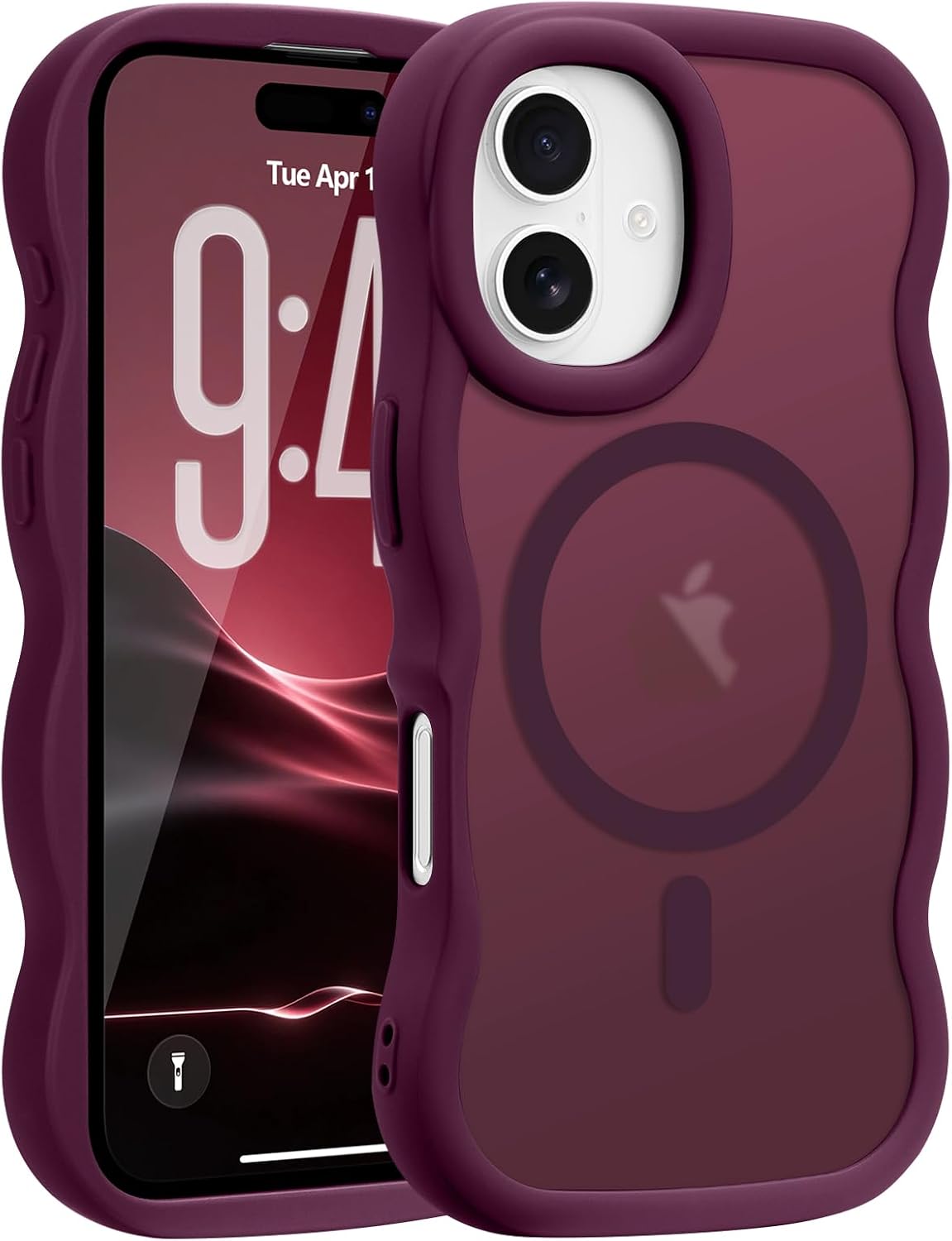Pepmune for iPhone 16 Pro Max Case Curly Wavy Frame Translucent, Burgundy