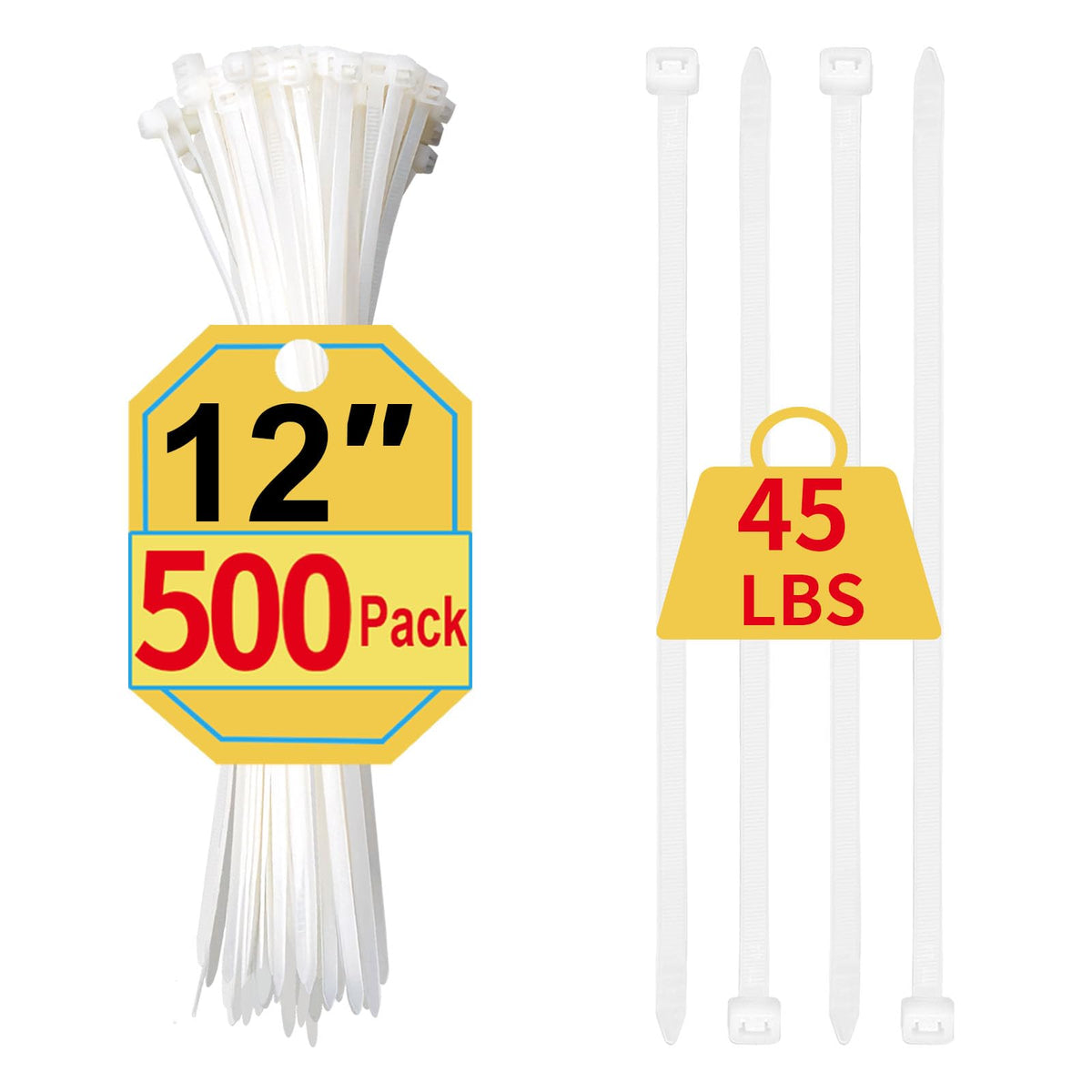 White Zip Ties Assorted Sizes 4+6+8+12 Inch, 400 Pack, Clear Zip Ties, White Cable Ties, Zipties Clear, UV Resistant Wire Ties, Plastic Ties, Tie Wraps Assorted Sizes, SiKuLin