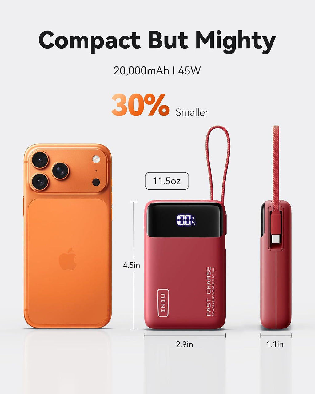 INIU Portable Charger, Smaller 45W Fast Charging Power Bank, 10000mAh Black