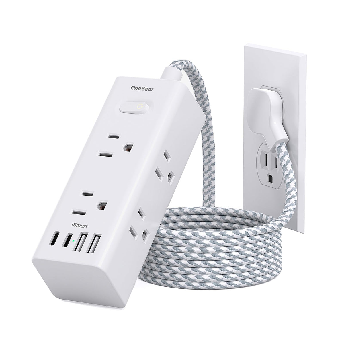 One Beat 5Ft Extension Cord with Multiple Outlets,Flat Plug Power Strip