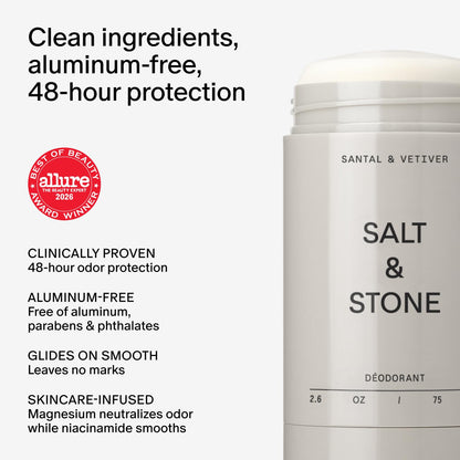 Salt & Stone Aluminum-Free Deodorant, Women & Men Santal & Vetiver 2.6 oz