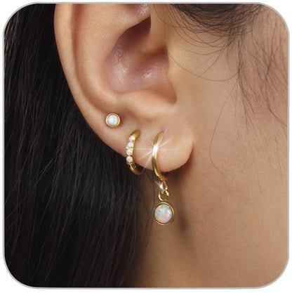 1Pair 316L Surgical Steel Opal Small Hoop Earrings for Women Hypoallergenic Medical Grade Lightweight For Cartilage Helix Daith Tragus Lobe Piercing Jewelry