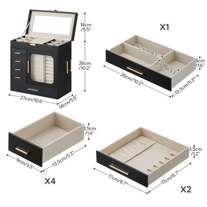 HOOBRO Jewelry Box with Mirror, 6-Layer Jewelry Organizer Box, Glass Window