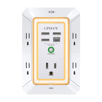 Surge Protector, QINLIANF 5 Outlet Extender with 4 USB Ports(2USB-C)