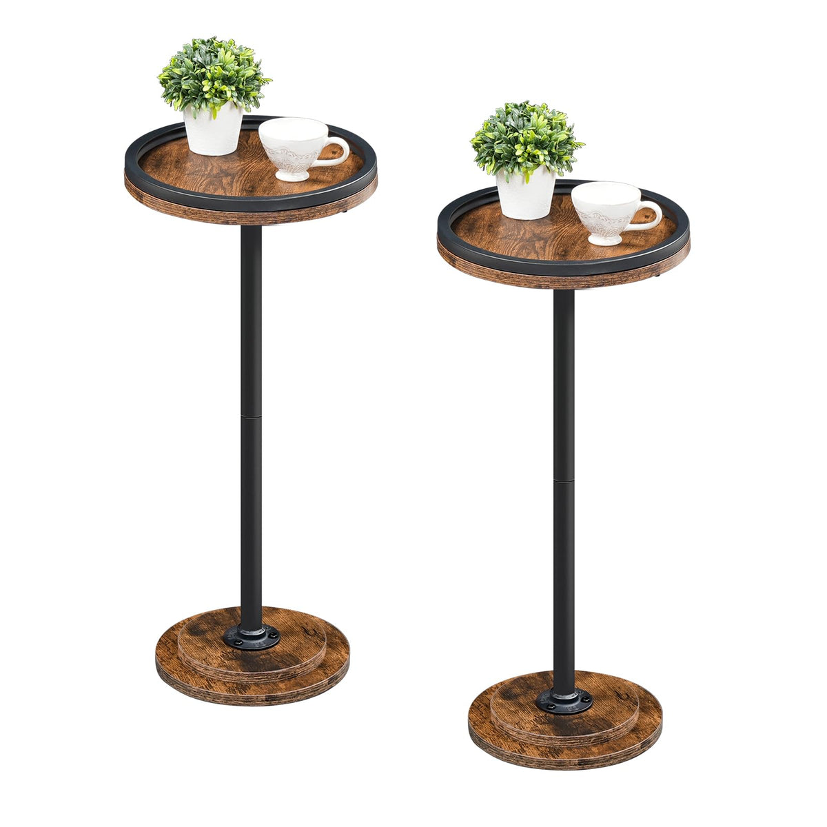HOOBRO Small Round Side Table, Drink Table, Coffee Martini Table with Pedestal Accent for Small Spaces in Living Room, Bedroom, Sofa Couch, Rustic Brown BF168BZ01