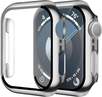 Smiling 2 Pack Case Compatible with Apple Watch Series 9 (2023)/Series 8 /Series 7 45mm with Tempered Glass Screen Protector, Hard PC Case Overall Protective Cover- Starlight