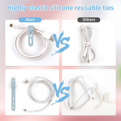25 Pcs Silicone Cable Ties, Cable Ties Reusable, High Elasticity Cord Wraps for Electrical Cords, Cord Organizer for Earphone, Phone Charger(White)
