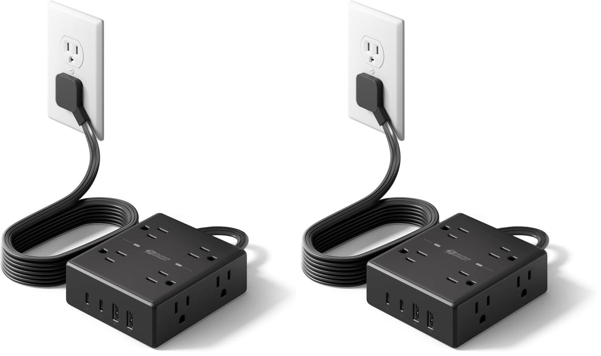 SUPERDANNY Extension Cord,Flat Plug Surge Protector Power Strip,10Ft
