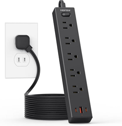 5 Outlets 2 Prong Power Strip with 3USB, 6FT Extension Cord for Old House