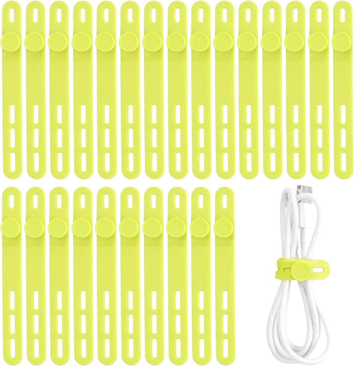 25 Pcs Silicone Cable Ties, Cable Ties Reusable, High Elasticity Cord Wraps for Electrical Cords, Cord Organizer for Earphone, Phone Charger(White)